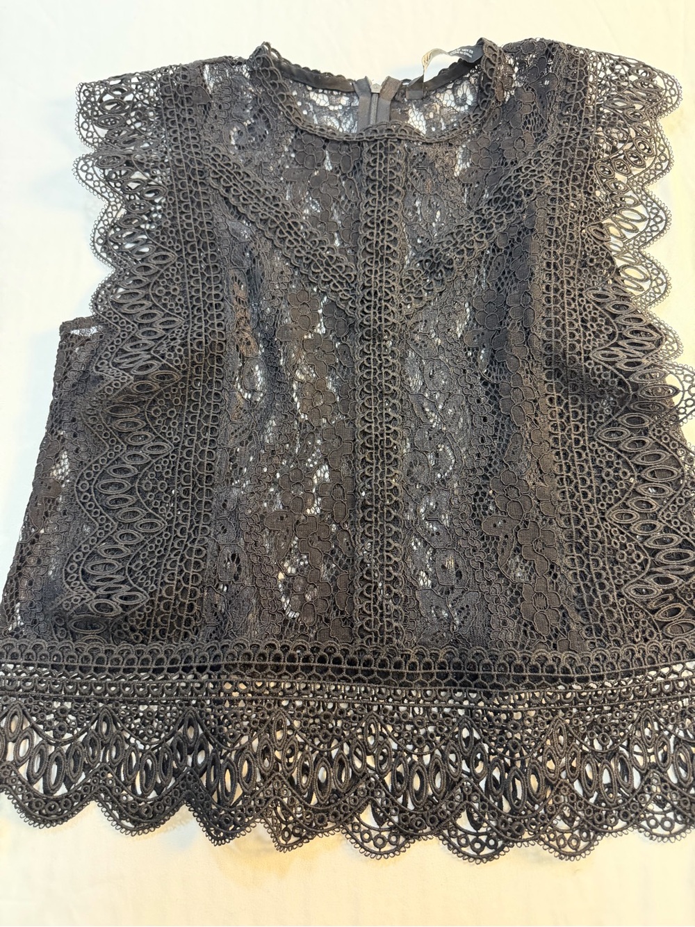 Black Lace Crop Top Size M Sheer Crochet Boho Romantic Blouse